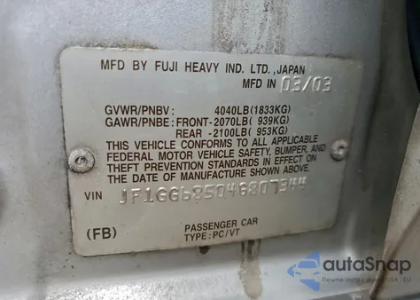 2004 Subaru Impreza Outback Sport z USA, uszkodzony, nr VIN JF1GG68504G807344